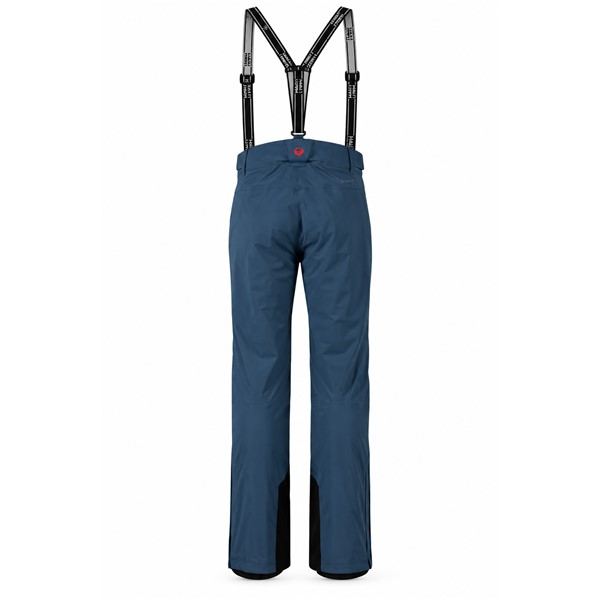 Men's ski pants HALTI Lasku BIG DIPPER BLUE with a water column 15,500 mm and breathability 17,000 g/m²/24 h. DrymaxX Ultimate membrane, Microtherm Dynamic 40 g insulation, 4-way stretch material, removable suspenders, adjustable waistband, reinforced leg endings and interior ski gaiters provide protection, warmth and comfort while skiing.