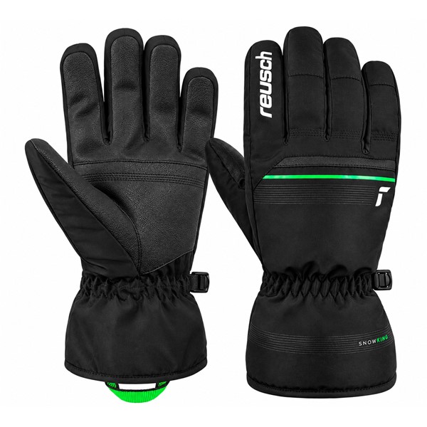 Tople in zračne moške smučarske rokavice Reusch Snow King BK/GREEN z vodoodbojno zunanjo plastjo in izolacijo TecFill™.