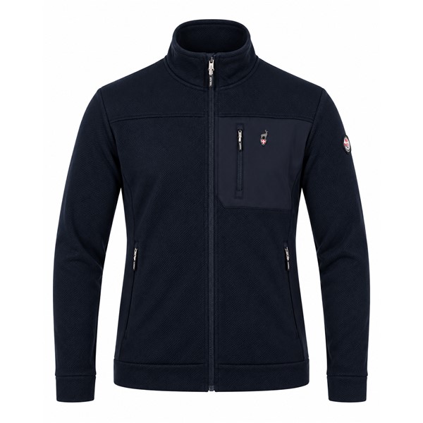 Moški midlayer AULP ENEKO BLACK v elegantni črni barvi združuje reliefno strukturirano žakardno pletenino Jacquard Knit, raztegljivo tkanino Bonded Knit Stretch, flisasto notranjost in elastične stranske panele. Funkcionalna moška flis jopica s celotno zadrgo in tremi praktičnimi žepi je primerna kot srednji sloj za smučanje, pohodništvo in druge športne aktivnosti.
