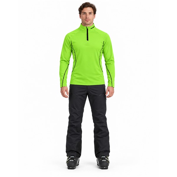 Moški smučarski puli REUSCH MAX GREEN v športni zeleno-črni barvni kombinaciji. Mehak in raztegljiv material iz 95 % poliestra ter 5 % elastana zagotavlja prijetno toploto, učinkovito odvajanje vlage in svobodo gibanja. Visok ovratnik s polovično zadrgo omogoča dodatno udobje med smučanjem in drugimi zimskimi aktivnostmi.