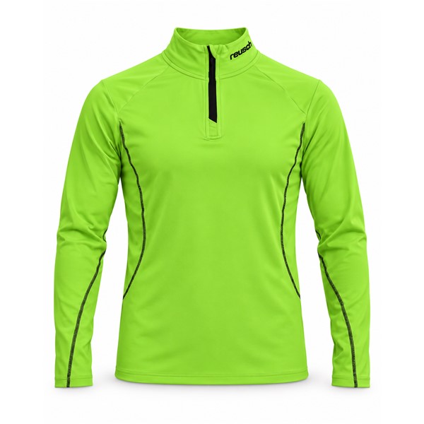 Moški smučarski puli REUSCH MAX GREEN v športni zeleno-črni barvni kombinaciji. Mehak in raztegljiv material iz 95 % poliestra ter 5 % elastana zagotavlja prijetno toploto, učinkovito odvajanje vlage in svobodo gibanja. Visok ovratnik s polovično zadrgo omogoča dodatno udobje med smučanjem in drugimi zimskimi aktivnostmi.