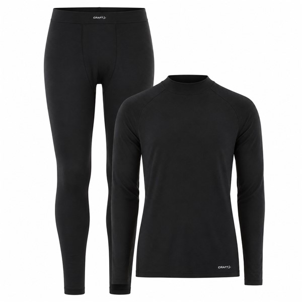 Originalni moški termo komplet CRAFT Thermal Baselayer Set 2 M Black v črni barvi. Vsebuje majico z dolgimi rokavi in dolge funkcionalne spodnje hlače iz 96 % recikliranega poliestra in 4 % elastana. Mehka jersey tkanina z brušeno notranjostjo, štirismerna raztegljivost in ravni šivi Flatlock zagotavljajo udobje med smučanjem, pohodništvom in drugimi zimskimi aktivnostmi.