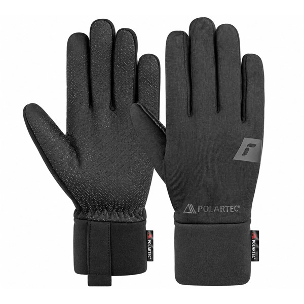 Multifunkcijske rokavice REUSCH POWER STRETCH® TOUCH-TEC™ v črni barvi BLACK iz raztegljivega in zračnega materiala Polartec® Power Stretch® s tehnologijo TOUCH-TEC™ za upravljanje zaslonov na dotik, silikonizirano dlanjo za izboljšan oprijem, oprijeto zapestno manšeto Tight Cuff in praktično zanko Pull 