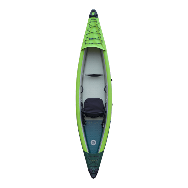 The inflatable kayak ELAN KEY ONE - Designed with drop-stitch technology for robustness, stability, and high pressure. The excellent length-to-width ratio, sharp bow, and flat bottom provide a top-notch floating experience on the water.