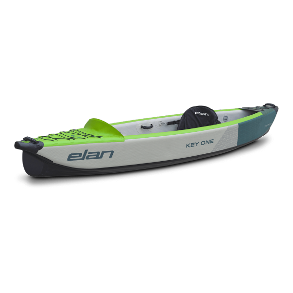 The inflatable kayak ELAN KEY ONE - Designed with drop-stitch technology for robustness, stability, and high pressure. The excellent length-to-width ratio, sharp bow, and flat bottom provide a top-notch floating experience on the water.