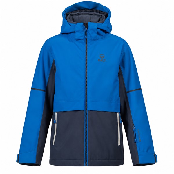 Otroška smučarska jakna HALTI PEETS SPORT BLUE v športni modri barvi. Membrana DrymaxX® zagotavlja vodni stolpec 10.000 mm in zračnost 10.000 g/m²/24 h. Izolacija Microtherm® Dynamic 120 g/m² skrbi za prijetno toploto. Jakna ima lepljene šive, snemljivo kapuco, dva stranska žepa, žep za smučarsko vozovnico, notranji prsni žep in odsevne detajle. Primerna je za smučanje, sankanje in druge zimske aktivnosti.