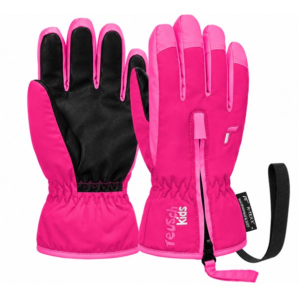 Exceptionally warm children's ski gloves Reusch Ben in fuchsia and pink with extended zipper for easier dressing.