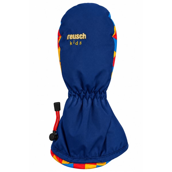 Otroške smučarske rokavice na en prst REUSCH LONGCUFF R-TEX® XT v temno modri barvi z rdečimi, rumenimi in svetlo modrimi detajli. Nepremočljiva in zračna membrana R-TEX® XT, podaljšana manšeta, elastično zapestje in nastavljiv zategovalnik zagotavljajo zaščito pred snegom, vetrom in vlago med zimskimi aktivnostmi.