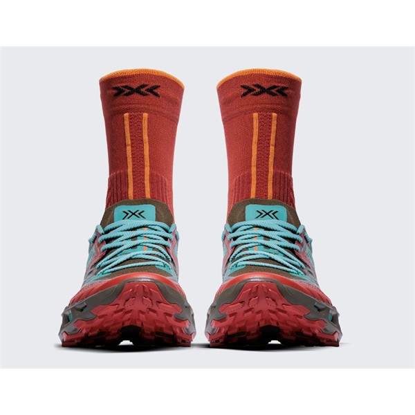 Unisex trail tekaške superge X-BIONIC TERRASKIN X02 Burnt Red Aqua Dark Kaki z Vibram MegaGrip podplatom