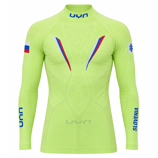UYN NATYON BIOMORPH SLOVENIA je vrhunska unisex funkcionalna majica z dolgimi rokavi in visokim ovratnikom, zasnovana za smučanje in intenzivne zimske aktivnosti, z inovativnimi materiali BioLight, Ecolypt, Flexicorn in Kapok.