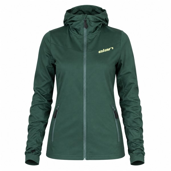 Women's sports jacket ELAN DEMO W 2L FLEECE JACKET made of warm and stretchy Powerfleece material with 95% polyester and 5% elastane. It features two side pockets and functional thumbhole openings on the sleeves. Suitable for skiing, trekking, walking, leisure, and use as a middle insulating layer under the ski jacket.
