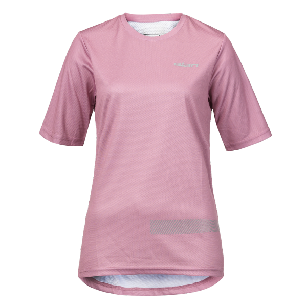 Women's Elan Bike cycling jersey in pink, lightweight, comfortable, and suitable for cycling in warm months.