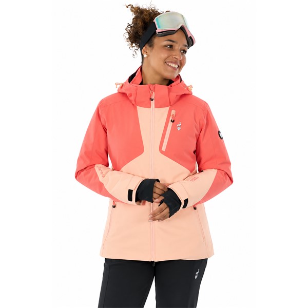 Ženska smučarska jakna AULP ELFFY HIBISCUS v izraziti rdečkasto-rožnati barvi, z nepremočljivo in zračno membrano 15K/15K, raztegljivim materialom Mechanical Stretch, prezračevalnimi zadrgami pod pazduhami, snemljivo kapuco, notranjimi manšetami iz lycre, snežno zaščito v pasu, vodotesnimi zadrgami in žepom za smučarsko vozovnico na rokavu. Primerna za alpsko smučanje in različne zimske aktivnosti.
