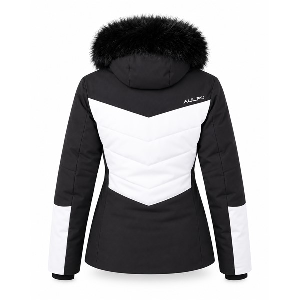 Ženska smučarska jakna AULP SANDI BLACK 1 v elegantni črni barvi. Topel in nepremočljiv model z membrano 15K/15K, sintetično izolacijo, snemljivo kapuco, odstranljivim krznenim dodatkom, notranjimi manšetami iz lycre z odprtinami za palce in snežno zaščito s protizdrsnim elastikom. Primerna za alpsko smučanje in zimske aktivnosti.