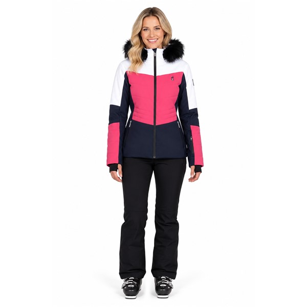 Ženska smučarska jakna AULP SANDI PINK FLASH v izraziti rožnati barvi. Membrana 15K/15K zagotavlja vodni stolpec 15.000 mm in zračnost 15.000 g/m²/24 h. Jakna ima sintetično izolacijo, snemljivo kapuco, odstranljivo umetno krzno, notranjo snežno manšeto s protizdrsnim trakom ter Lycra manšete z odprtinami za palce. Odlična izbira za smučarke, ki želijo funkcionalno in elegantno smučarsko oblačilo.