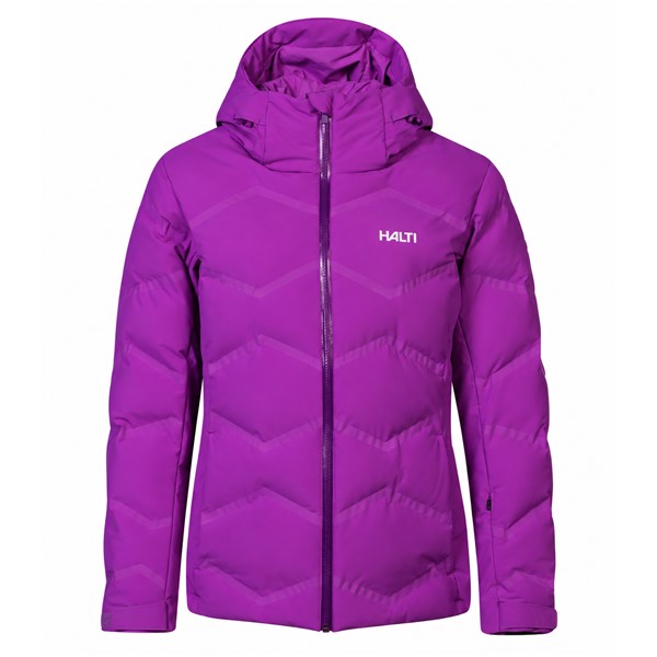 Ženska nepremočljiva smučarska jakna HALTI Nordic Arcty II Vivid Purple v izrazito vijolični barvi. Vodni stolpec 15.000 mm, zračnost 15.000 g/m²/24 h, izolacija Microtherm Arcty in napredna konstrukcija X-Welded zagotavljajo toplotno udobje ter zaščito pred zimskimi vremenskimi vplivi. Jakna ima nastavljivo kapuco, prezračevalne zadrge, notranjo snežno zaščito, elastične manšete in praktične žepe.