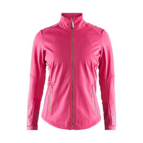 The women's softshell jacket CRAFT WARM TRAIN is a functional training jacket that keeps you warm and dry during workouts in cold and wet conditions. The jacket combines a 3-layer windproof and waterproof membrane fabric on the body and sleeves.