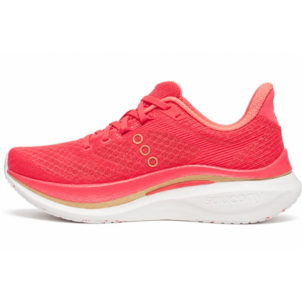 Hitre in odzivne ženske tekaške superge Saucony Endorphin Speed 5 s PWRRUN PB peno, poltogo najlonsko ploščo in SPEEDROLL tehnologijo za tempo treninge in tekmovanja.