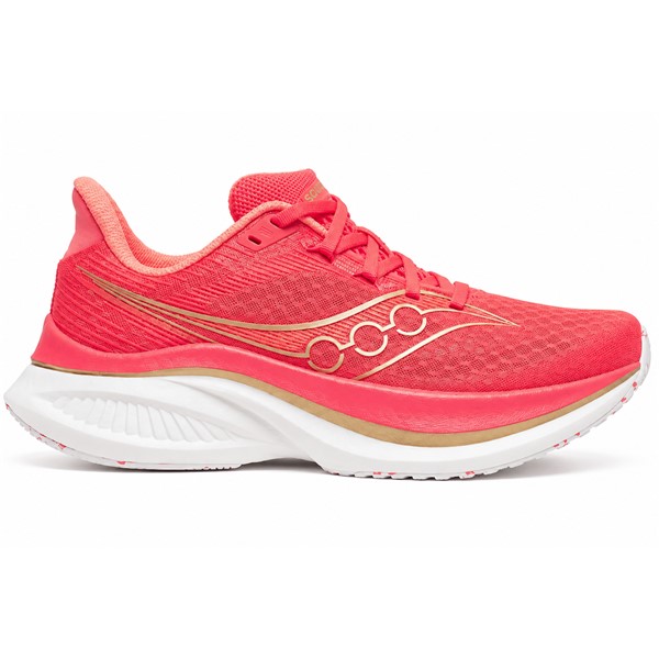 Hitre in odzivne ženske tekaške superge Saucony Endorphin Speed 5 s PWRRUN PB peno, poltogo najlonsko ploščo in SPEEDROLL tehnologijo za tempo treninge in tekmovanja.