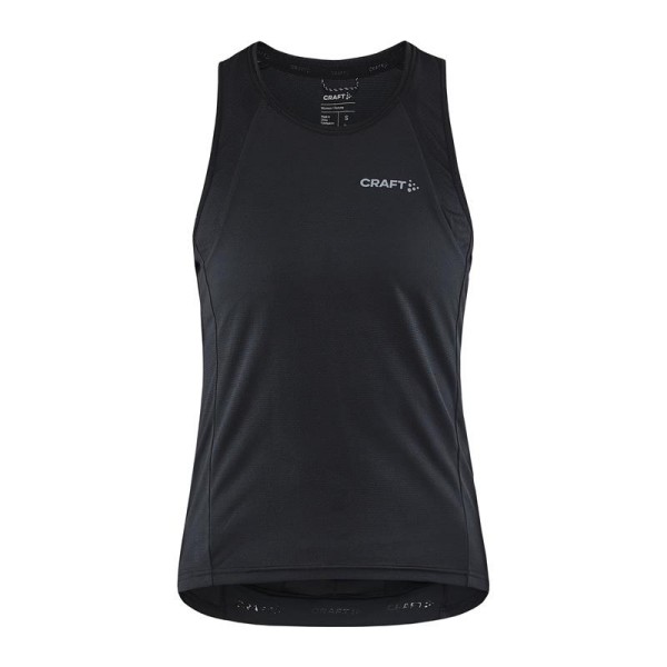 The women's sleeveless cycling shirt CRAFT CORE ENDUR SINGLET is a soft and stretchy cycling shirt made from recycled polyester that effectively wicks moisture away. It features a full front zipper and three back pockets.