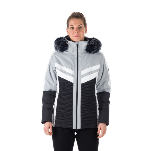 Ženska smučarska jakna NORTHFINDER BRANDI združuje moden videz, 10K/10K vodoodporno zaščito in toplo sintetično izolacijo. Snežni pas, PFC-free obdelava in snemljiva kapuca s krznom za brezskrbno smučanje v vseh razmerah.
