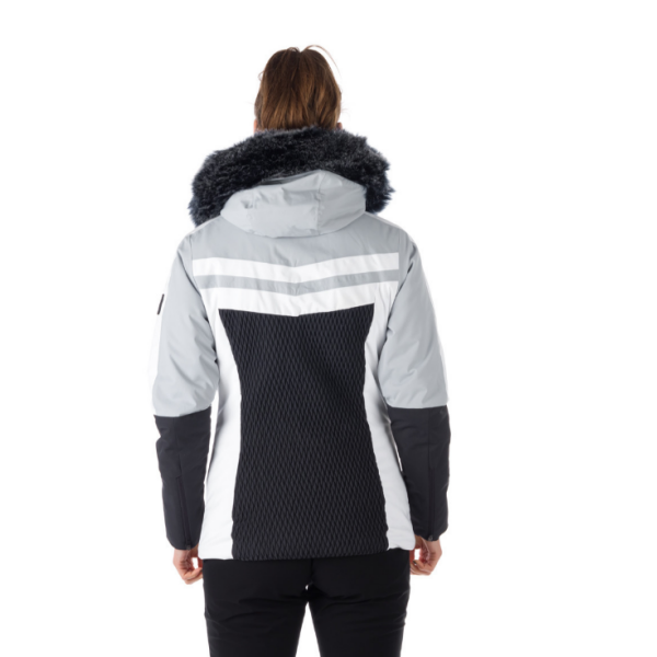 Ženska smučarska jakna NORTHFINDER BRANDI združuje moden videz, 10K/10K vodoodporno zaščito in toplo sintetično izolacijo. Snežni pas, PFC-free obdelava in snemljiva kapuca s krznom za brezskrbno smučanje v vseh razmerah.