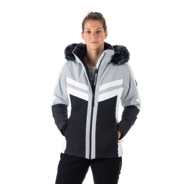 Ženska smučarska jakna NORTHFINDER BRANDI združuje moden videz, 10K/10K vodoodporno zaščito in toplo sintetično izolacijo. Snežni pas, PFC-free obdelava in snemljiva kapuca s krznom za brezskrbno smučanje v vseh razmerah.