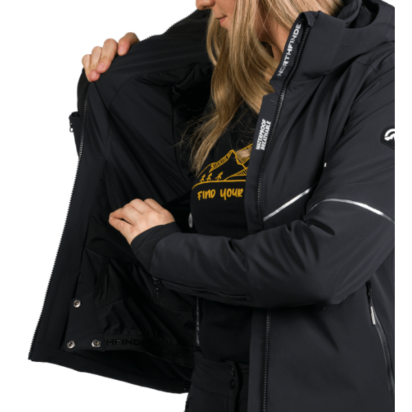 Ženska smučarska jakna NORTHFINDER DEBBY združuje raztegljiv 10K/10K material, izolacijo PrimaLoft® Eco Black in RECCO® varnostni sistem. Elegantna, topla in vodoodporna izbira za zahtevne smučarke.