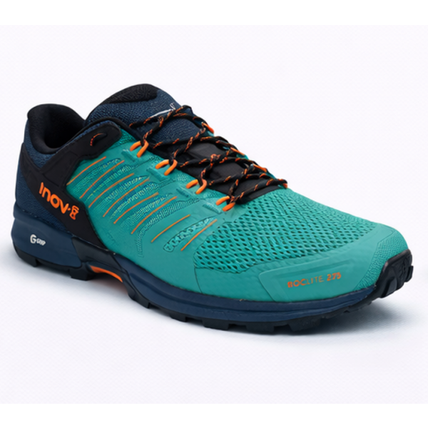 Ženske trail superge INOV8 ROCLITE G 275 z Graphene Grip podplatom in Powerflow blaženjem. Lahke, udobne in idealne za tek po suhem, mokrem ali skalnatem terenu.