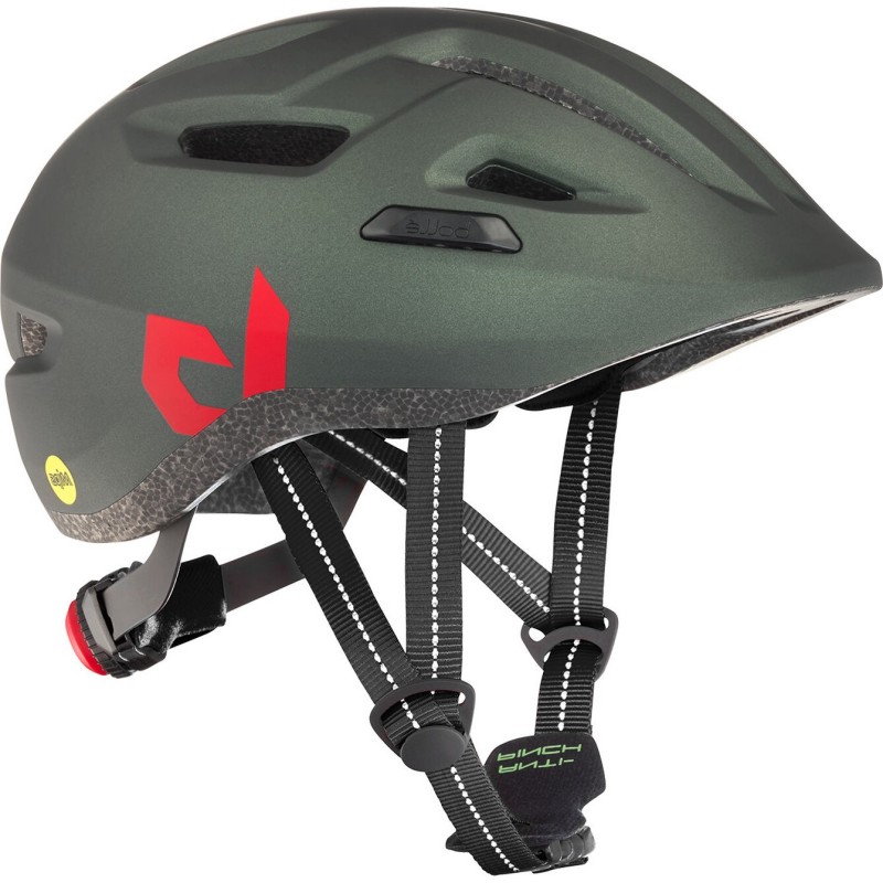 Bolle Stance Junior is a modern children's cycling helmet characterized by several features. The helmet has reflective elements for better visibility, an integrated mesh that protects against insects, and a special helmet fastening system.