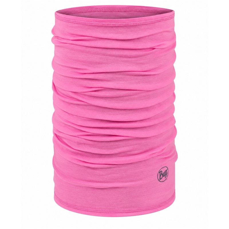 Lahka večnamenska tuba BUFF® Merino Lightweight Solid Fluor Fuchsia iz 100 % naravne merino volne za pohodništvo, športne aktivnosti in vsakodnevno uporabo v hladnejšem vremenu.