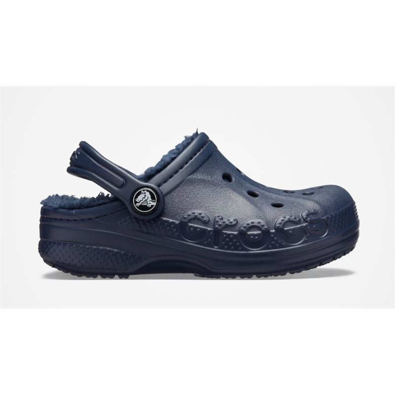 Otroški natikači Crocs Baya Lined Clog Kids 205977 z mehko toplo podlogo, športnim dizajnom in vrtljivim petnim paščkom za udobno nošenje v hladnejših dneh.