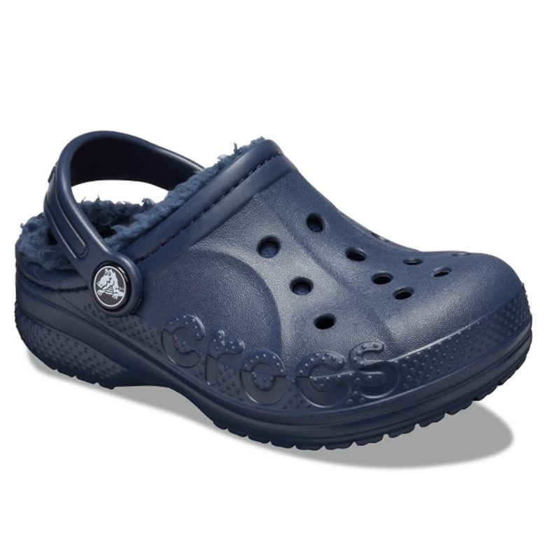 Otroški natikači Crocs Baya Lined Clog Kids 205977 z mehko toplo podlogo, športnim dizajnom in vrtljivim petnim paščkom za udobno nošenje v hladnejših dneh.