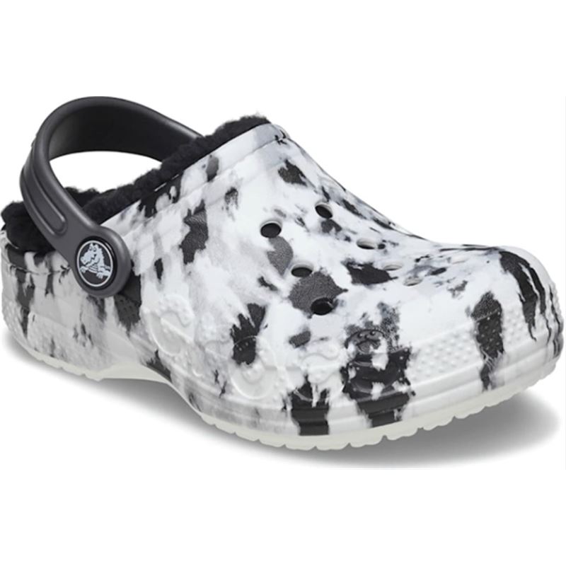 Crocs Baya Printed Lined Clog Kids 205888 topli otroški natikači z mehko notranjo podlogo, Croslite™ podplatom in igrivim potiskom za udobje in zaščito v hladnejših dneh.