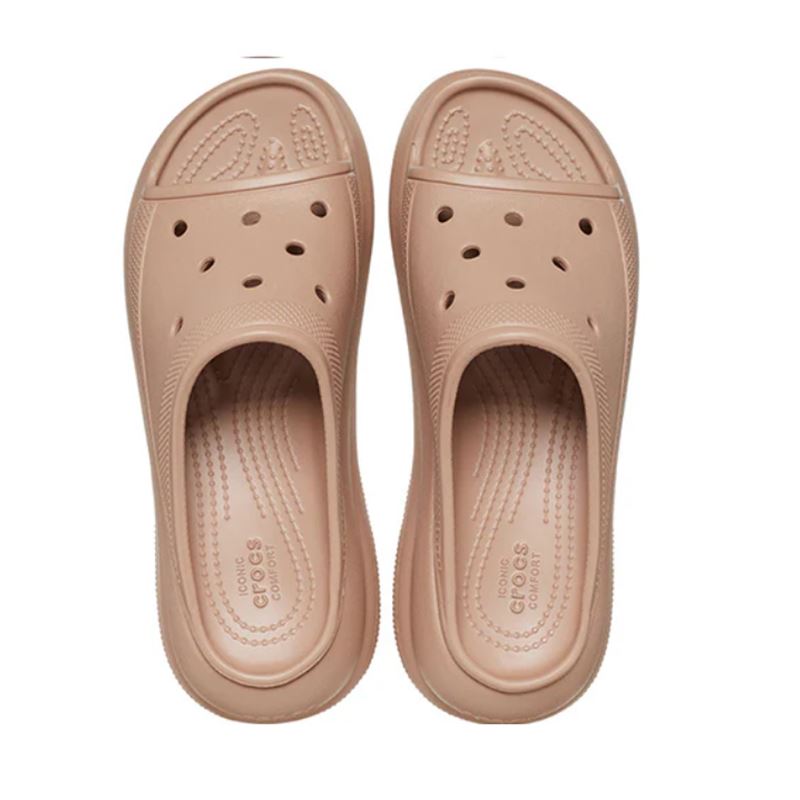 Ženski natikači Crocs Crush Slide 208731 z modernim platformnim podplatom, minimalističnim dizajnom in lahkotno zasnovo za udobne poletne dni.