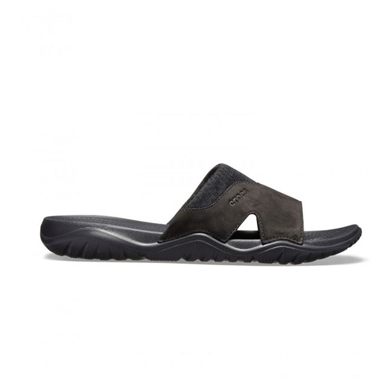 Crocs Swiftwater Leather Slide M 205618 – udobni moški natikači z usnjenim zgornjim delom, lahkim Croslite™ podplatom in odličnim oprijemom za vsakodnevno uporabo ter poletne aktivnosti.
