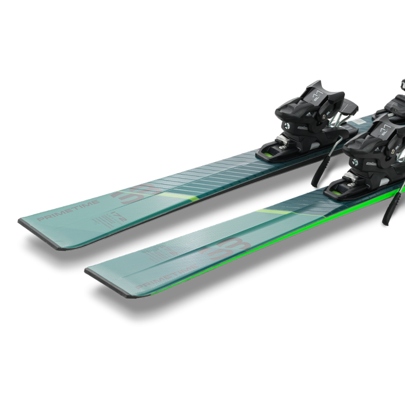 Elan Primetime 33 (25/26) – vsestranske smuči za urejene proge z Mono Ti ojačitvijo, gladkim prehodom robnik–robnik in popolno stabilnostjo za celodnevno karving zabavo.