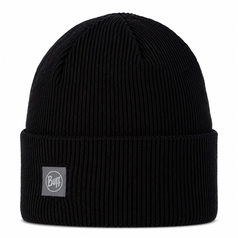 Originalna športna kapa BUFF® CrossKnit Beanie Solid Black v klasični črni barvi. Izdelana iz 100 % akrilne pletenine z notranjim funkcionalnim trakom iz 100 % polipropilena Polycolon®. Lahka in hitro sušeča kapa, primerna za tek, pohodništvo, rekreacijo in vsakodnevno uporabo v hladnejšem vremenu.