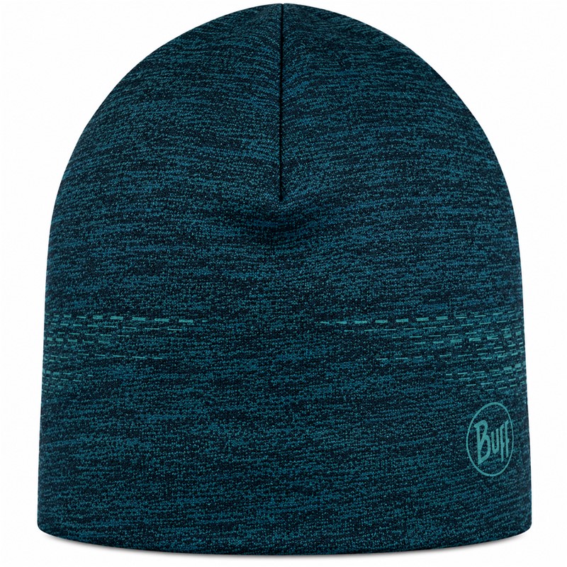 Lahka tehnična športna kapa BUFF® DryFlx® Beanie Solid Teal s tehnologijo hitrega sušenja, 4-Way Stretch raztegljivostjo in 360° odsevnostjo za tek, kolesarjenje in športne aktivnosti v hladnejšem vremenu.