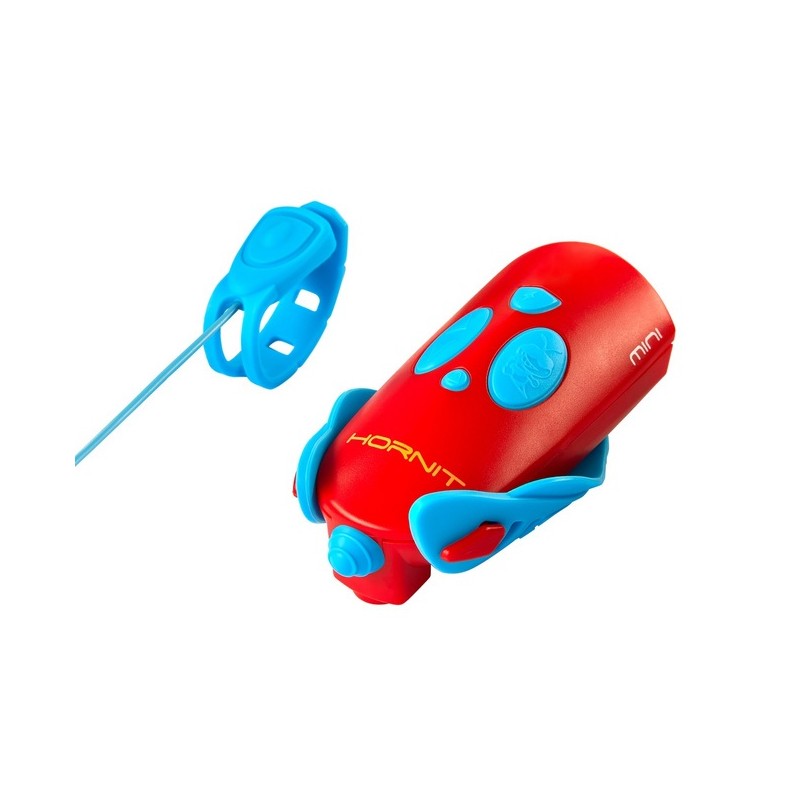 Mini Hornit  je najbolj zabaven majhen dodatek za kolesa in skiroje, ki je luč in zvonec v enem! V štirih barvnih kombinacijah. Z dvema krilcema se preprosto pritrdi na sredino krmila vsakega poganjalca, skiroja ali kolesa.