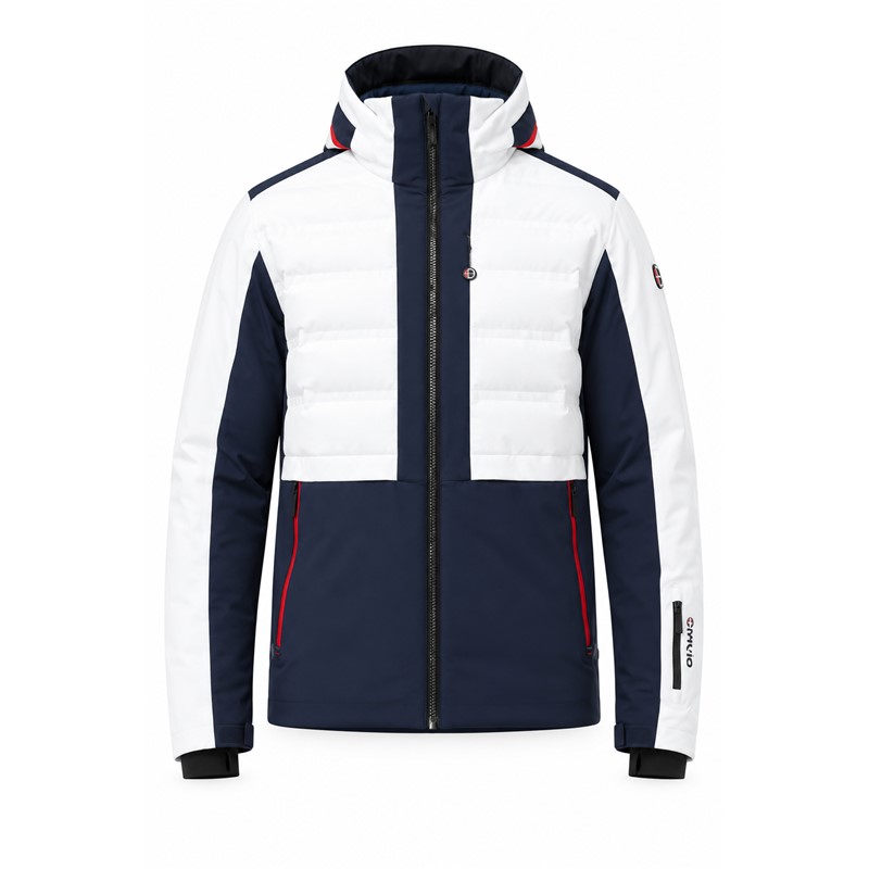 Moška smučarska jakna DUVILLARD CALIXTE MIDNIGHT z vodoodporno in zračno membrano 20K/20K, izolacijo PrimaLoft® Silver Down Blend v trupu in PrimaLoft® Black Eco v rokavih, varjenimi izolacijskimi prekati, zatesnjenimi šivi, raztegljivim materialom 4-Way Stretch, prezračevanjem pod pazduhami in odstranljivo kapuco. Elegantna temno modra barva MIDNIGHT zagotavlja sodoben smučarski videz.