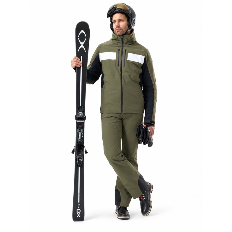 Moška smučarska jakna DUVILLARD CORIAN CYPRES z vodoodporno in zračno membrano 20K/20K, izolacijo PrimaLoft® Black Eco iz recikliranega poliestra, raztegljivim materialom 4-Way Stretch, popolnoma zatesnjenimi šivi, ojačanimi rameni in komolci, odstranljivo kapuco, prezračevanjem pod pazduhami ter odstranljivim snežnim krilom. Elegantna zelena barva CYPRES zagotavlja sodoben smučarski videz.