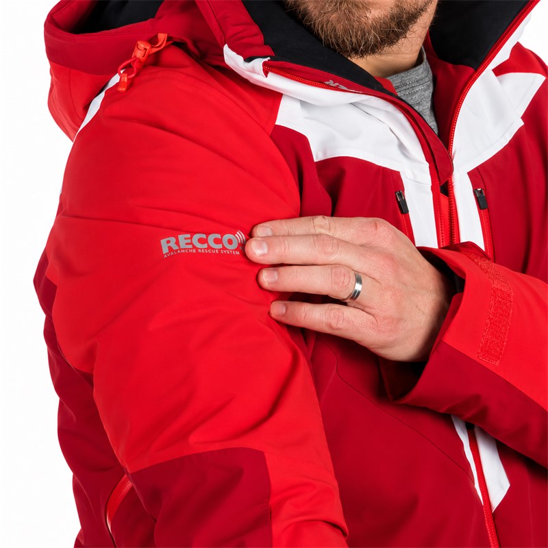 Moška smučarska jakna NORTHFINDER STEPHAN rdeča z izolacijo PrimaLoft® Eco Black. Dvoslojni raztegljivi material zagotavlja vodni stolpec 10.000 mm in zračnost 10.000 g/m²/24 h. Jakna ima popolnoma lepljene šive, varnostni reflektor RECCO®, odstranljivo 3D-nastavljivo kapuco, prezračevanje pod pazduhami, snežno manšeto, zadrge YKK® in praktične žepe za smučarsko opremo.