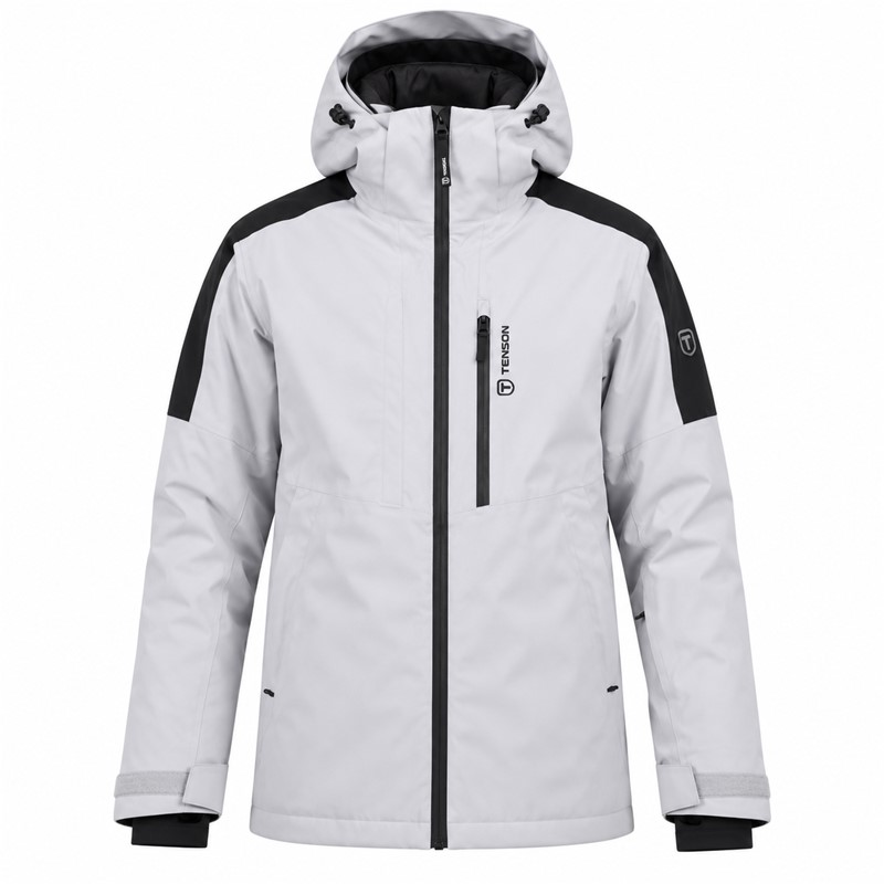 Men's ski jacket TENSON CORE in gray color. MPC Plus™ membrane provides a water column of 8,000 mm and breathability 8,000 g/m²/24 h. The jacket has Air-Push 120 g/m² insulation, taped seams, waterproof zippers, removable adjustable hood, snow gaiter, internal Lycra cuffs and practical pockets. Suitable for alpine skiing and other winter activities.