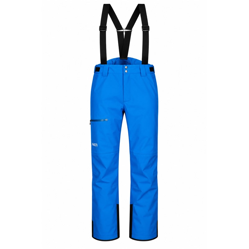 Moške nepremočljive smučarske hlače HALTI Carvey II DX Electric Blue Lemonade v intenzivno modri barvi. Vodni stolpec 15.000 mm, zračnost 15.000 g/m²/24 h, izolacija Microtherm Dynamic 40 g in raztegljiv material DrymaxX zagotavljajo učinkovito zaščito in udobje med smučanjem. Snemljive naramnice, notranje snežne gamaše, ojačani spodnji deli hlačnic ter praktični žepi z zadrgo dopolnjujejo funkcionalno zasnovo.