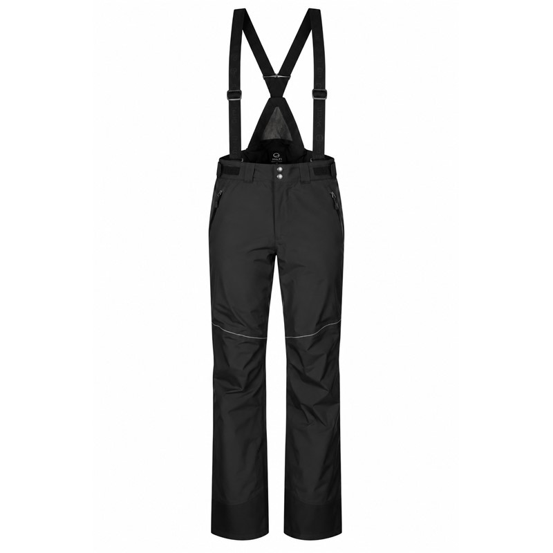 Moške smučarske hlače HALTI Vertica DX Black v klasični črni barvi P99 Black. Napredni material DrymaxX 4-Way Ultra Stretch zagotavlja vodni stolpec 20.000 mm in zračnost 20.000 g/m²/24 h. Izolacija PrimaLoft Silver poskrbi za toplotno zaščito, prezračevalne zadrge na stegnih pa omogočajo dodatno uravnavanje temperature. Hlače imajo popolnoma lepljene šive, snemljive naramnice, nastavljiv pas, žepe z zadrgo in notranje snežne gamaše.
