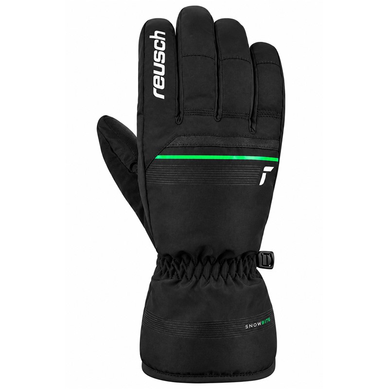 Tople in zračne moške smučarske rokavice Reusch Snow King BK/GREEN z vodoodbojno zunanjo plastjo in izolacijo TecFill™.