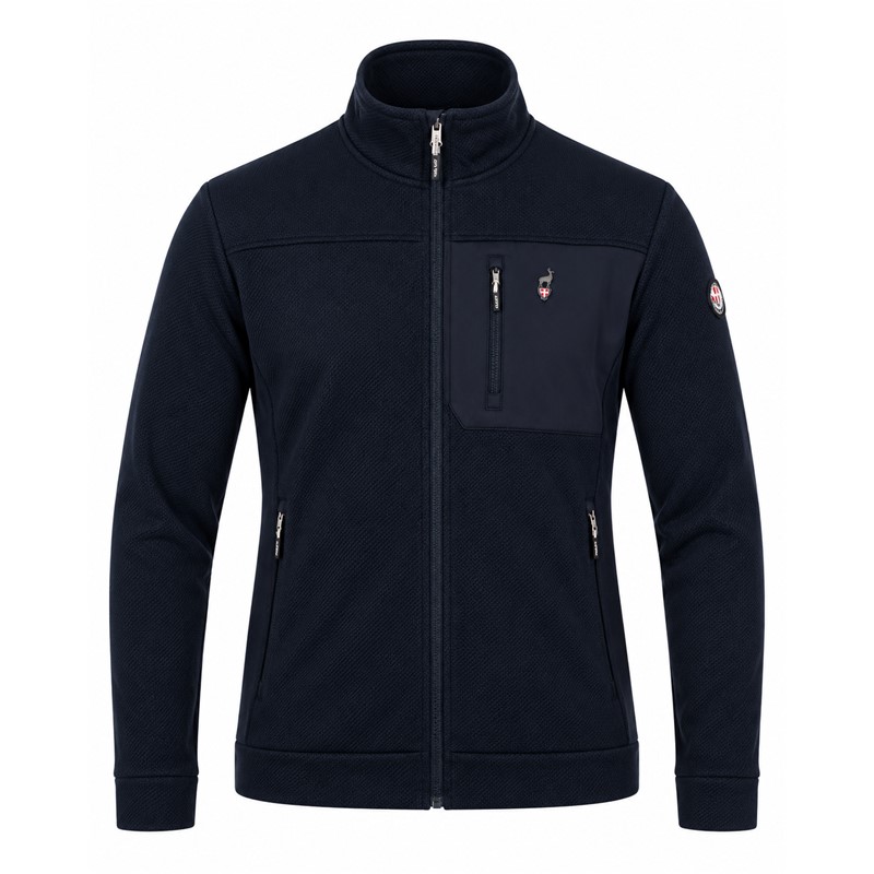Moški midlayer AULP ENEKO BLACK v elegantni črni barvi združuje reliefno strukturirano žakardno pletenino Jacquard Knit, raztegljivo tkanino Bonded Knit Stretch, flisasto notranjost in elastične stranske panele. Funkcionalna moška flis jopica s celotno zadrgo in tremi praktičnimi žepi je primerna kot srednji sloj za smučanje, pohodništvo in druge športne aktivnosti.