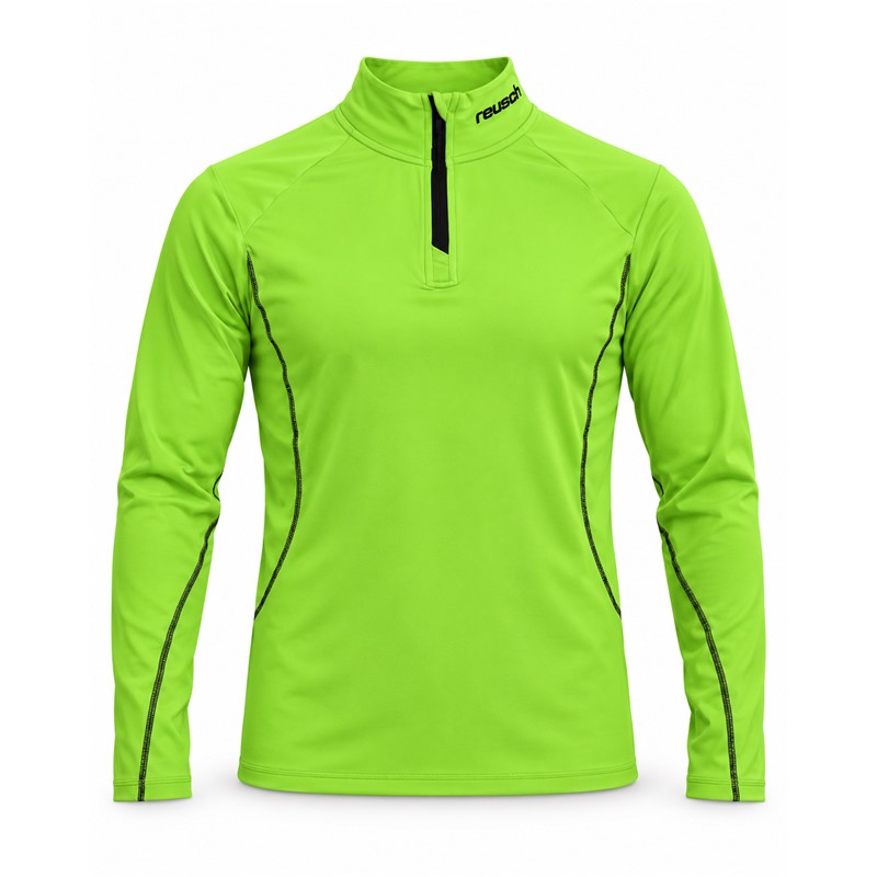 Moški smučarski puli REUSCH MAX GREEN v športni zeleno-črni barvni kombinaciji. Mehak in raztegljiv material iz 95 % poliestra ter 5 % elastana zagotavlja prijetno toploto, učinkovito odvajanje vlage in svobodo gibanja. Visok ovratnik s polovično zadrgo omogoča dodatno udobje med smučanjem in drugimi zimskimi aktivnostmi.