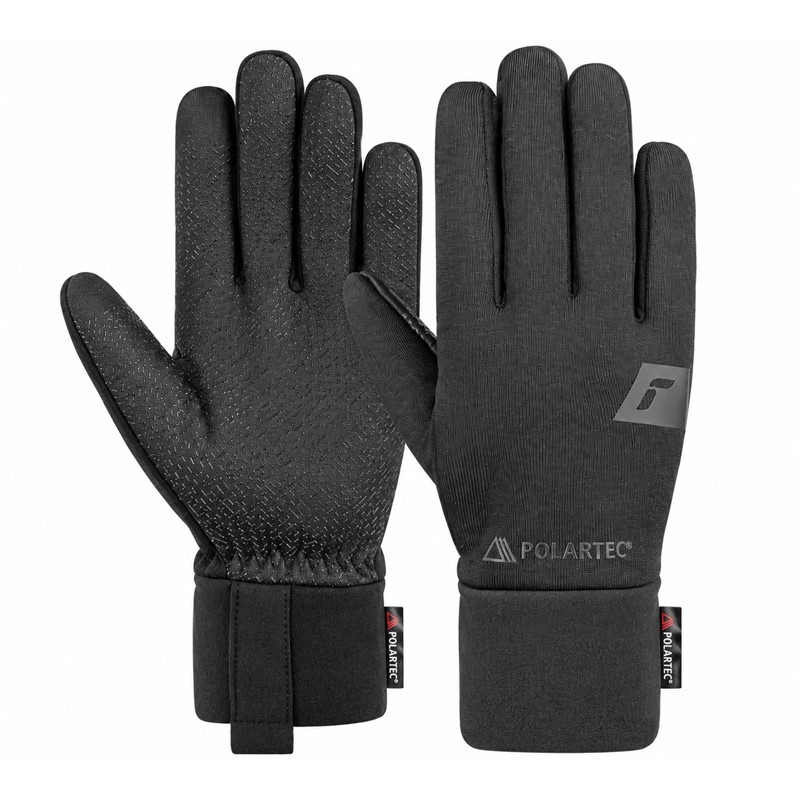 Multifunkcijske rokavice REUSCH POWER STRETCH® TOUCH-TEC™ v črni barvi BLACK iz raztegljivega in zračnega materiala Polartec® Power Stretch® s tehnologijo TOUCH-TEC™ za upravljanje zaslonov na dotik, silikonizirano dlanjo za izboljšan oprijem, oprijeto zapestno manšeto Tight Cuff in praktično zanko Pull 